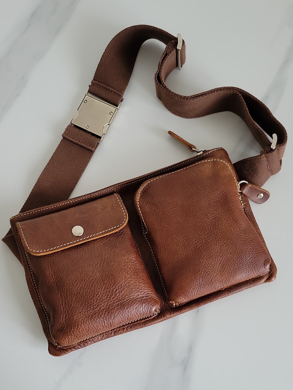 Roots Village Pack Tribe Brown Leather Fancy Belt Bag